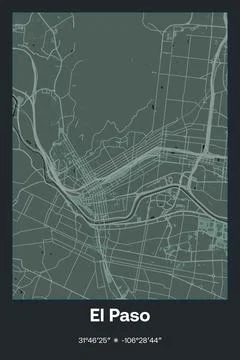 El Paso, Texas - vector map of city in Dark gray, Gray, Green, gray-green colors Stock Illustration