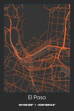 El Paso, Texas - vector map of city in Gray, Black, Orange colors Stock Illustration