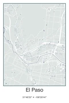 El Paso, Texas - vector map of city in Gray, Blue, Green, White colors Stock Illustration