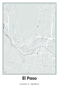 El Paso, Texas - vector map of city in Gray, Black, White colors Stock Illustration