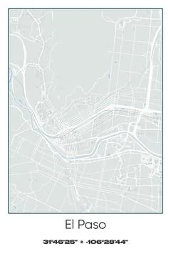 El Paso, Texas - vector map of city in Gray, white, green, blue colors Stock Illustration