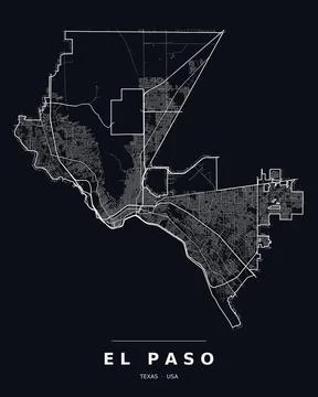 El Paso TX Street Map Road Network Highways Dark Mode Editable Vector Stock Illustration