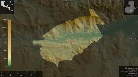 El Progreso, Guatemala. Colored shader data with lakes and rivers イラスト素材