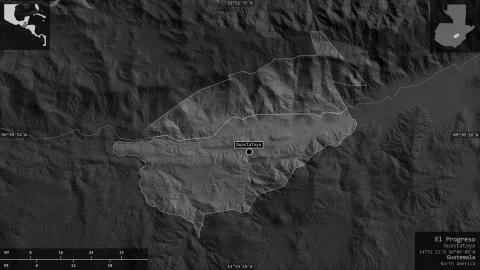 El Progreso, Guatemala. Grayscaled map with lakes and rivers イラスト素材