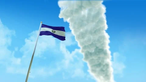 El Salvador Flag 3D Render Animation on Pole with Fighter Jets Smoke Trails  Stock-Footage 333245293