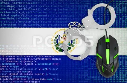 El Salvador flag and handcuffed computer mouse. Combating computer crime, ha Stock Photos