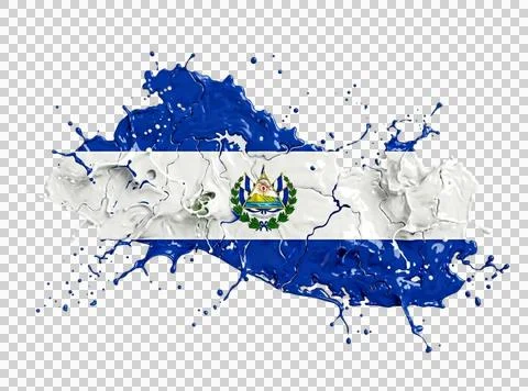 El Salvador flag colored map created with energetic paint splashes and drop.. Stock Illustration