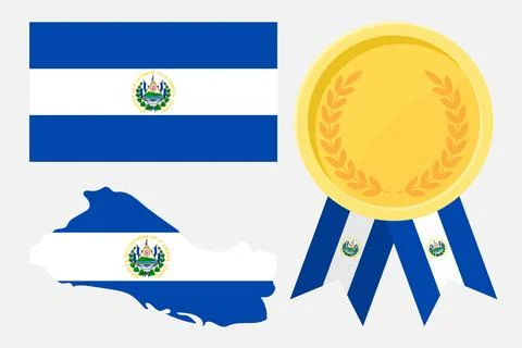 El Salvador flag with map and gold medal in set for web and banners or app .. Stock Illustration