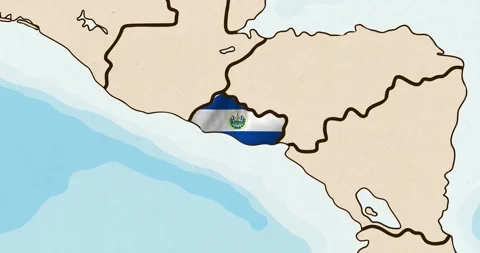 The el salvador flag waving inside the country on a world map Stock Footage 339033203