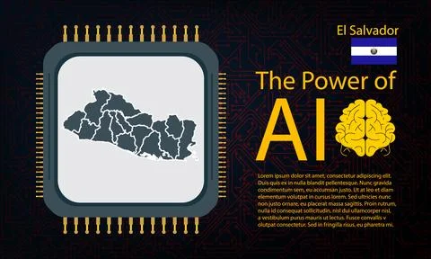 El Salvador map with microchip war and AI concept on circuit board, Power o.. Ilustração Stock