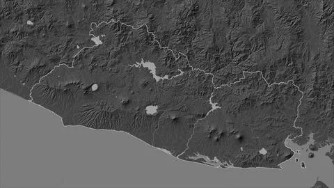 El Salvador outlined on a Bilevel elevation map with lakes and rivers Illustrazione stock