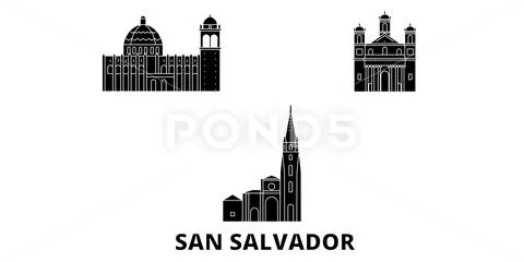 El Salvador, San Salvador flat travel skyline set. El Salvador, San ...