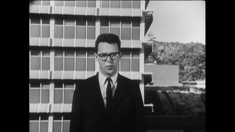 EL SEGUNDO - 1966 - MIT Science Reporter John Fitch reports from Hughes Aircraft Stock Footage 296386171