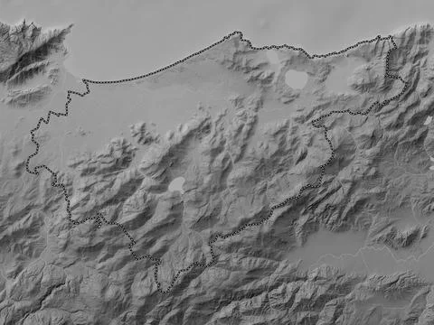 El Tarf, Algeria. Grayscale elevation map with lakes and rivers Stock Illustration