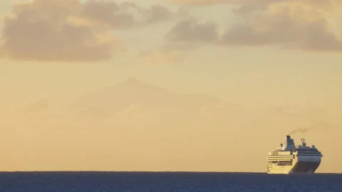El teide on the horizon with ship Stock-Footage 202983047