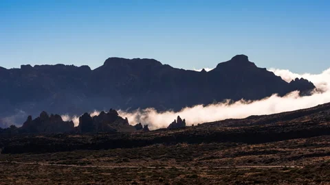 El Teide with low clouds in Tenerife Canary Islands Timelapse Stock Footage 133803799