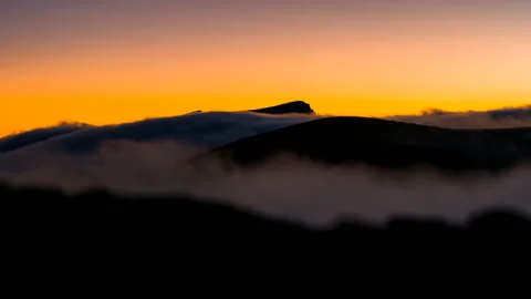 El Teide with low clouds in Tenerife Canary Islands Sunset Timelapse Stock Footage 133811560