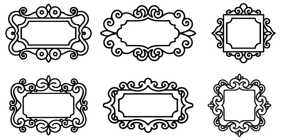 Elaborate rectangular and square frames with intricate borders. Ilustração Stock