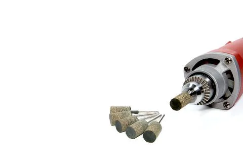 Elastic abrasive tool with grinders machine on white Stock Photos