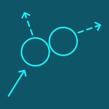 Elastic Collision - two equal balls about to collide and split at right angles Stock Illustration