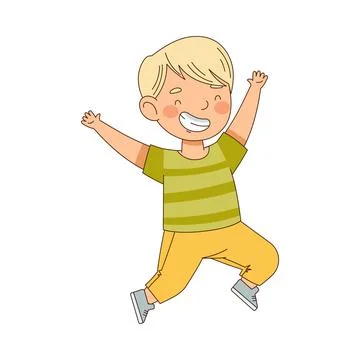 Elated Blond Boy Jumping with Joy Expressing Excitement and Happiness Vector Stock Illustration