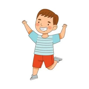 Elated Boy Jumping with Joy Expressing Excitement and Happiness Vector Stock Illustration