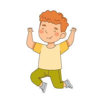 Elated Redhead Boy Jumping with Joy Expressing Excitement and Happiness Vector Stock Illustration