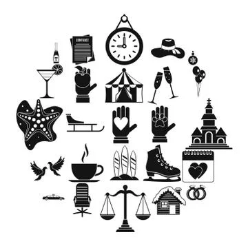 Elation icons set, simple style Stock Illustration