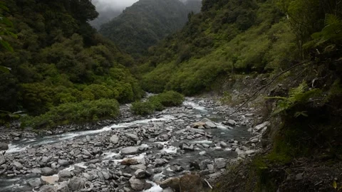 Elavated view of a fast-flowing, mountain stream, New Zealand. Stock Footage 146286826