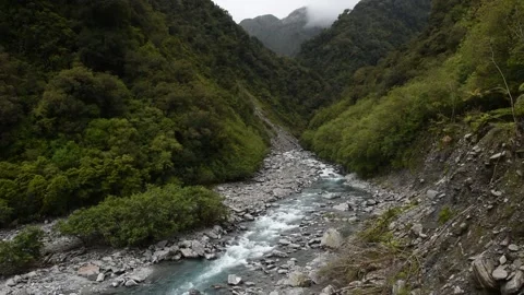 Elavated view of a fast-flowing, mountain stream, New Zealand. Stock Footage 146286839