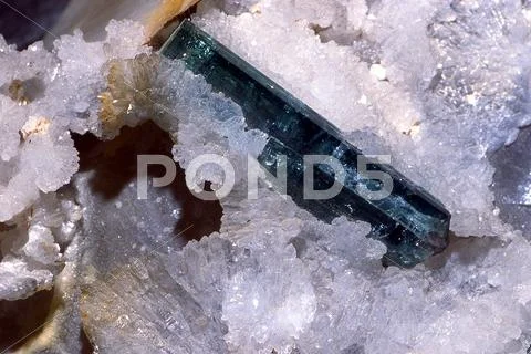 Elbaite on quartz, tourmaline group, brazil Stock Photos