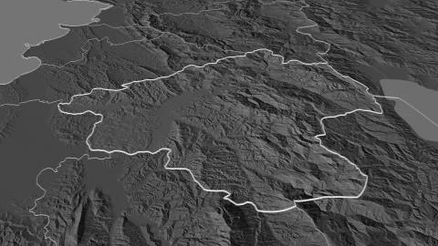 Elbasan, Albania. Bilevel elevation map with surface waters Illustrazione stock