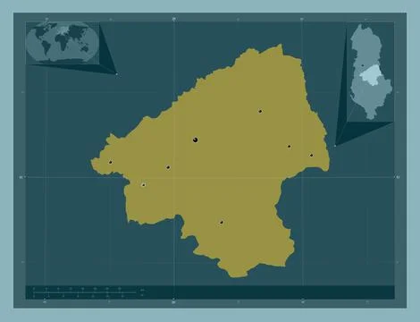 Elbasan, Albania. Solid color shape. Locations of major cities of the region Stock Illustration