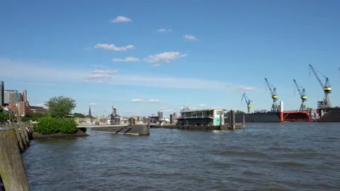 Elbe in Hamburg - Russian Submarine Museum Stock Footage 133203053