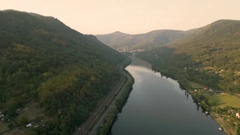 Elbe Labe rive valley nature aerial drone footage, Porta Bohemica region Stock Footage 320100089
