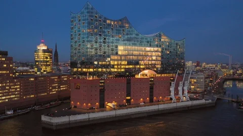 Elbe Philharmonic in the blue hour Stock Footage 130064155