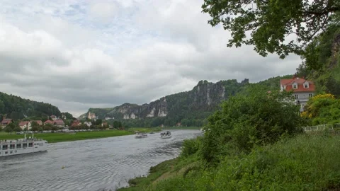 Elbe river with excursion boats,4ktimelapse Stock Footage 230857454