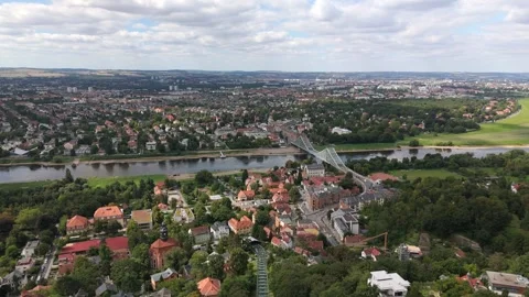 Elbe River Valley Panorama with the Blaues Wunder Bridge Dresden Vídeo Stock 337848277