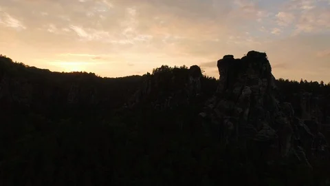 Elbe Sandstone Mountain at sunset in the Saxon Switzerland national park Stock Footage 116192000