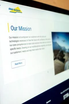 Elbit systems website displaying company mission statement Stock Photos