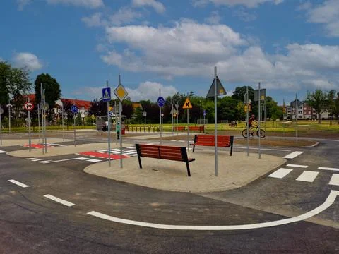 Elblag, Poland. Playground for the study of traffic rules. Children and adu.. Stock Photos