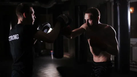 Elbow. Boxer Working the Focus Mitts Stock Footage 86502449