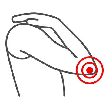 Elbow hurts thin line icon, body pain concept, elbow pain vector sign on white Stock Illustration