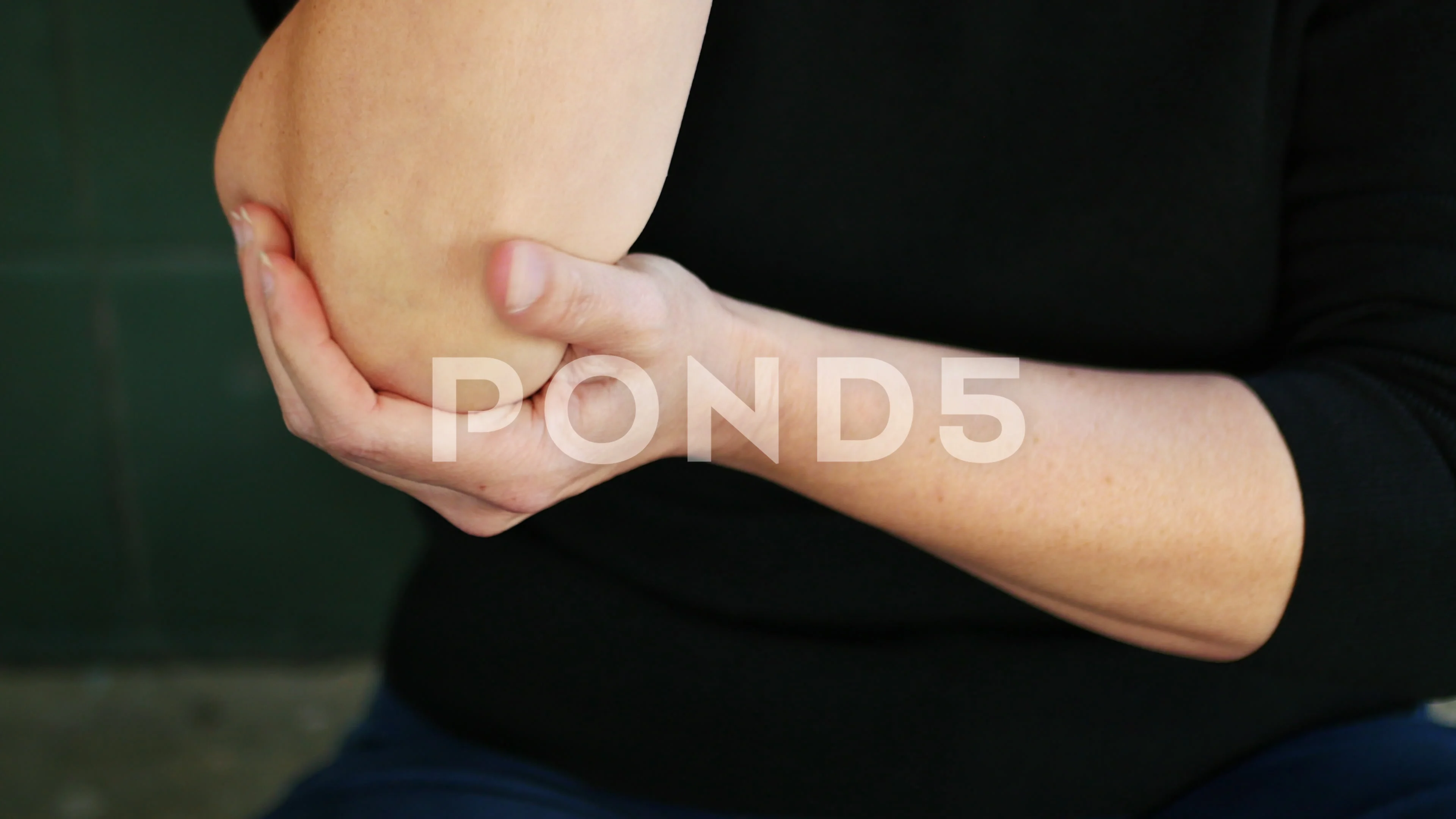 Elbow Pain. Closeup Beautiful Female Body With Pain In Arms Stock