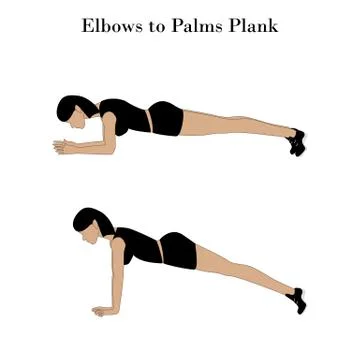 Elbows to palms plank exercise Stock Illustration