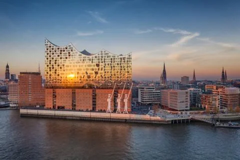 Elbphilharmonie sunset Stock Photos