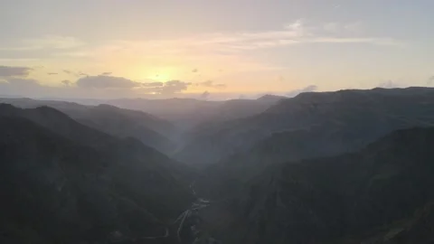 Elbrus Region Mountain Valley Sunset Haze Fly Forward HQ Stock Footage 337023007