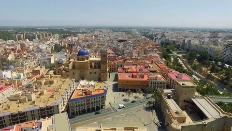 Elche museum Mayo and centre city Aerial view Colored Stock Footage 127976169
