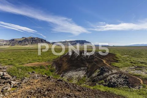 Eldborg volcanic crater, declared a Protected Natural Monument in 1974, Iceland, Stock Photos