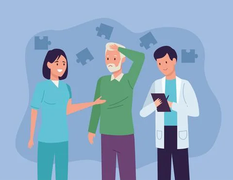 Elder and doctors Stock Illustration